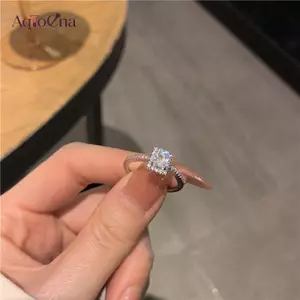 AqToCna Sang Trọng Cổ Điển Kim Cương Giả Cưới Đính Hôn Nhẫn Nữ Vuông Luy Nhẫn Cá Tính Hợp Kim Nhẫn Trang Sức Quyến Rũ AqToCna