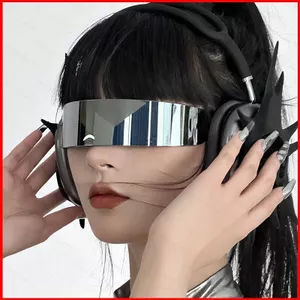 SY Futuristic Cyberpunk Tấm Che Kính Mát Y2K Quấn Xung Quanh Lá Chắn Kính Dự Tiệc Nhập Vai Phụ Kiện Chơi