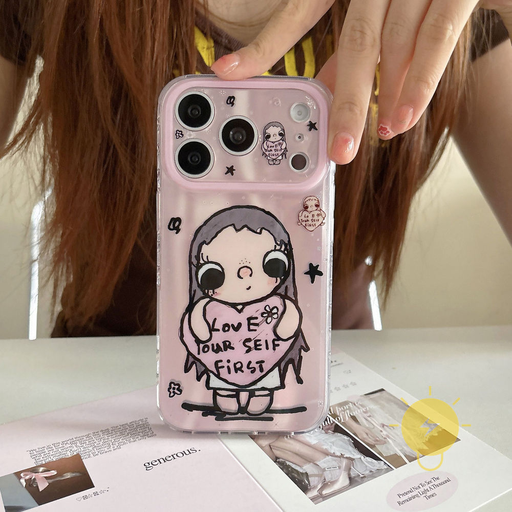 Phone Case For iPhone 17 Pro Max 16 15 TPU Heart Doodle Aesthetic Korean Cute