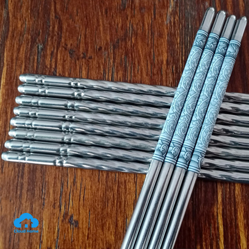 🌤️COD🌤️Đôi Đũa Inox Chống Trượt Phong Cách Trung Hoa 1 đôi đũa sứ trắng xanh inox