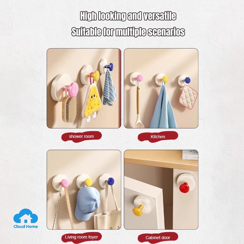 🌤️COD🌤️Móc treo đồ hút chân không, Móc Hút Tròn Treo Đồ Dán Tường Nhà Tắm Nhà Bếp Không Cần Khoan Đục Decor Xinh Xắn