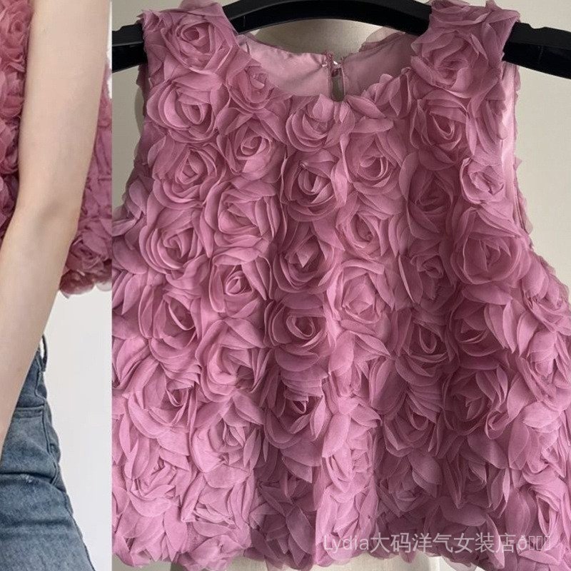 [Ưu đãi đặc biệt trong thời gian có hạn] Seckill Size lớn Thời trang chất lượng cao dành cho nữ Hoa hồng ba chiều 26 Áo vest không tay mùa hè Niche Kỳ nghỉ ngắn Áo nữ