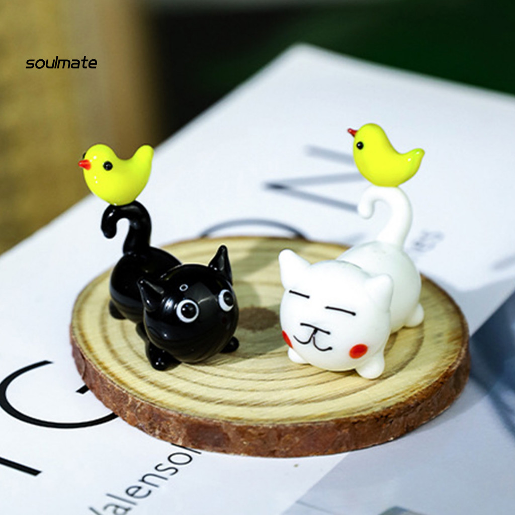 Đồ trang trí mèo đen thủy tinh thủ công, hình Kitty nhỏ cho máy tính để bàn, kệ sách, phong cảnh vi mô
