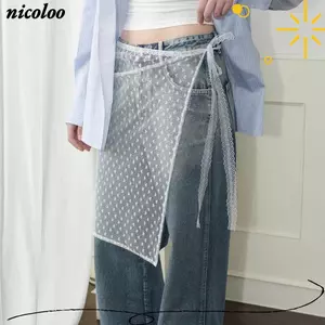Váy gạc xếp lớp ren NICOLOO, Váy mở Y2k Váy xếp chồng cô gái cay, thời trang có dây buộc phù hợp với quần dạo phố Tạp dề quấn váy bé gái