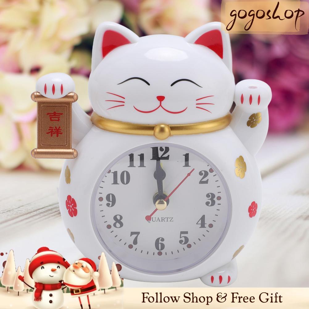 gogoshopp TOPINCN Đồng hồ để bàn Mèo may mắn Học sinh Trẻ em Báo động bằng nhựa Phim hoạt hình dễ thương Tốt cho phòng văn phòng tại nhà Trang trí du lịch Kawaii (YF2025D)