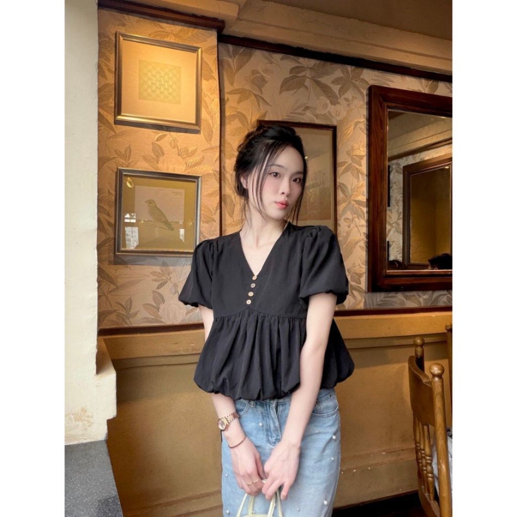 Áo kiểu hottrend nữ cổ V áo bí trẻ trung A3003 - SamHi Closet