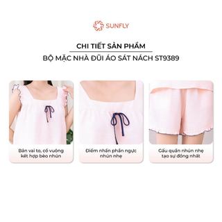 Đồ bộ mặc nhà nữ SUNFLY đũi mềm mát áo sát nách quần sooc ST9389
