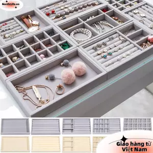 Khay trưng bày vòng cổ NORDICLIFE, Hộp lưu trữ trang sức nhung nhung có thể xếp chồng lên nhau, Hộp ngăn kéo Vòng tay Bông tai tổ chức Vòng cổ vòng tay
