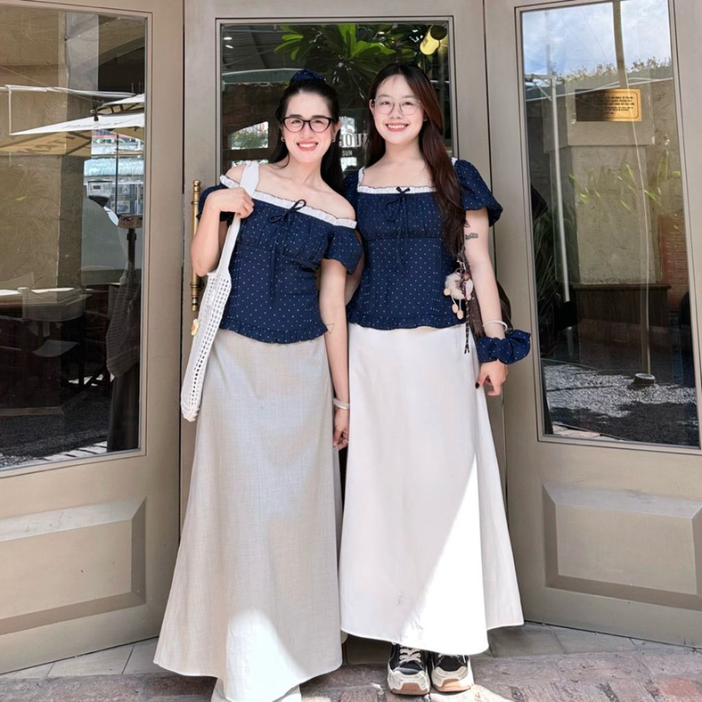 ( TẶNG KÈM SRUNCHIES) ÁO CHẤM BI PHỐI REN MẶC 2 KIỂU (CÓ BIGSIZE) M6119  - SamHi Closet