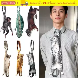 Cà vạt mèo con CORALTIDE, Họa tiết động vật Cà vạt nam hình động vật mới lạ, Thời trang giống như thật Vải Satin Động vật Dây buộc cổ sáng tạo cho tiệc cưới