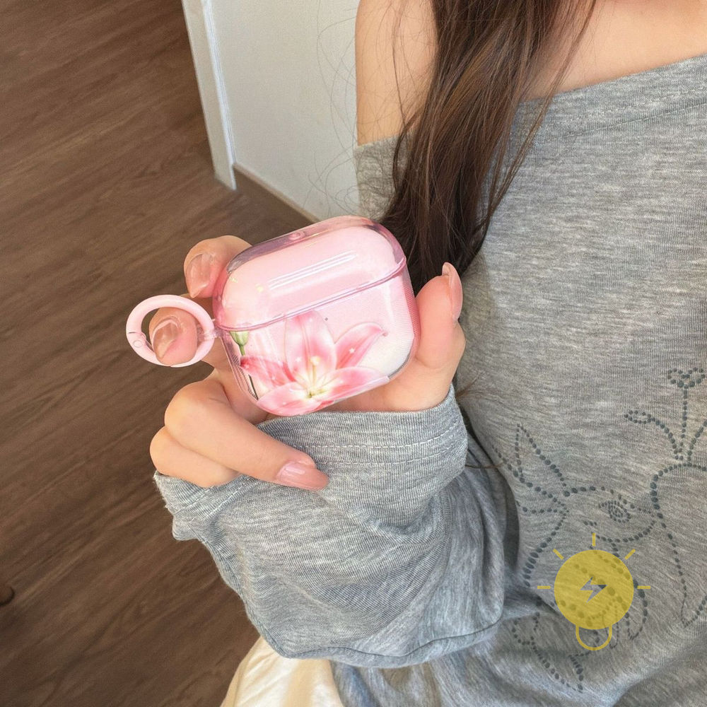Phone Case For AirPods 4 / Pro3 / Pro2 / Pro / 3 / 2 / 1 TPU Transparent Pink Headset Lily Aesthetic Korean Cute