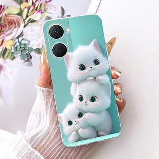 Vỏ Hoạt Hình Mèo Dễ Thương Cho Vivo Y03 Y03T Y18 Y18i Y18e Y28s Y37 Y37M V2414 V2332 Vỏ Điện Thoại Silicon Mềm Trong Suốt TPU Bảo Vệ