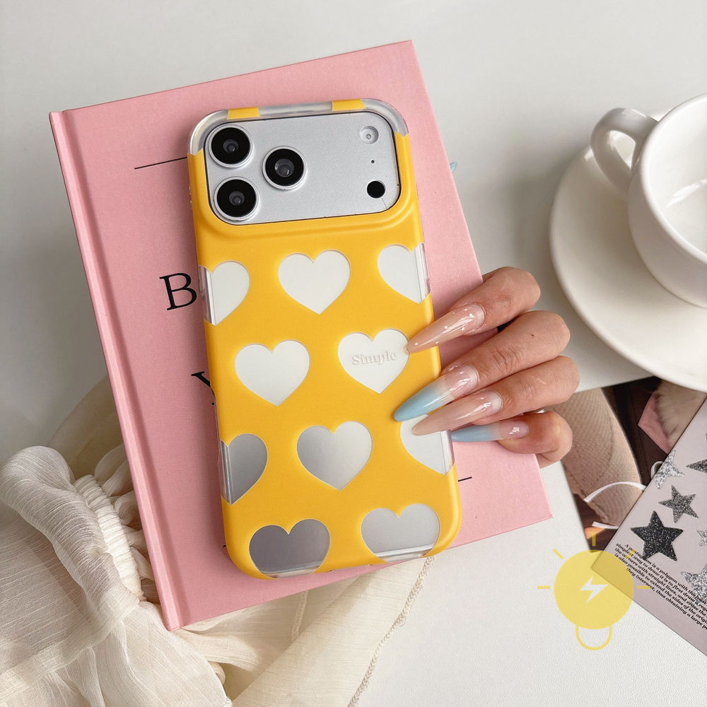 Phone Case For iPhone 17 Pro Max 16 15 14 13 TPU Matte Heart Mirror Aesthetic Korean Cute