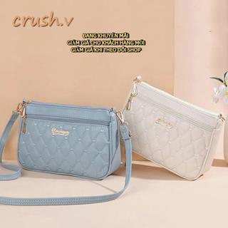 [Crush] Túi đeo chéo, Túi đeo vai dung tích lớn có dây kéo, Túi đeo chéo bằng da PU màu trơn di động dành cho nữ