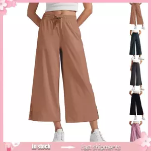 Quần ống rộng nhẹ thoáng dành cho nữ, thắt lưng thoải mái, phù hợp phòng chờ công sở và du lịch
