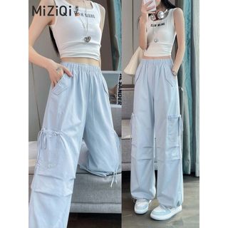[MIZIQI] Quần yếm thẳng lưng cao dành cho nữ, Quần ống rộng có dây buộc kiểu dáng mỏng mùa hè, Quần rộng dáng ôm hơn
