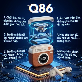 Tai nghe Bluetooth không dây Q86 thiết kế retro cổ điển, màn hình LED kỹ thuật số