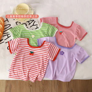 Phiên Bản Hàn Quốc Bé Gái Ice Silk Áo Thun Tay Ngắn Mùa Hè Cổ Vuông Phù Hợp Với Áo 80-130 Size G5BT