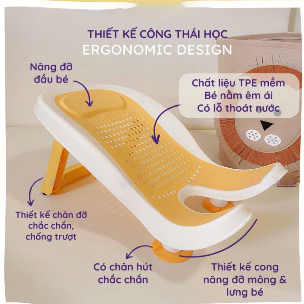 Ghế Tắm Đa Năng 2in1 GONHOUSE, Ghế Rửa Mông Sơ Sinh Có Chân Tự Đứng Gập Gọn, Chống Trượt, Thoáng Khí