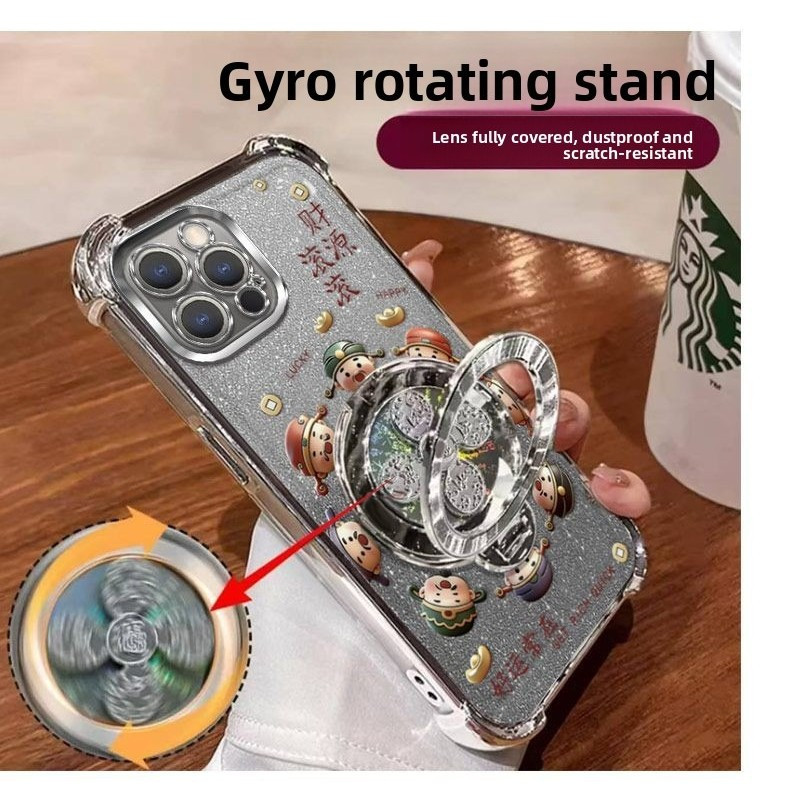 Ốp Lưng Trong Suốt Cho Iphone 17 AIR 16 14 13 15 Pro Plus Sang Trọng Cao Cấp Dễ Thương Giá Đỡ Xoay Đứng Phong Phú Mạ Trong Suốt Vỏ Điện Thoại Mềm