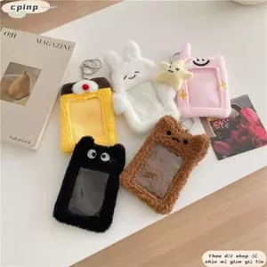 CPINCP Sang Trọng Đựng Thẻ, Gấu Thỏ Lông Tơ Giá Đỡ Ảnh, Mặt Dây Chuyền Hoạt Hình Sang Trọng Dễ Thương Bảo Vệ Thẻ ID Học Sinh