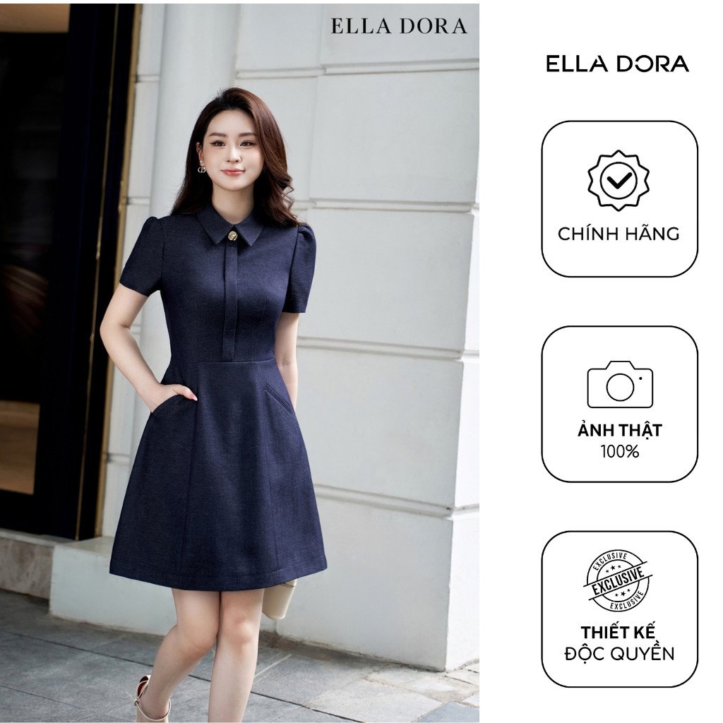 Đầm Denim ELLA DORA thiết kế 1 cúc đồng form tôn dáng sang trọng thanh lịch dễ mặc 4 mùa [D245]