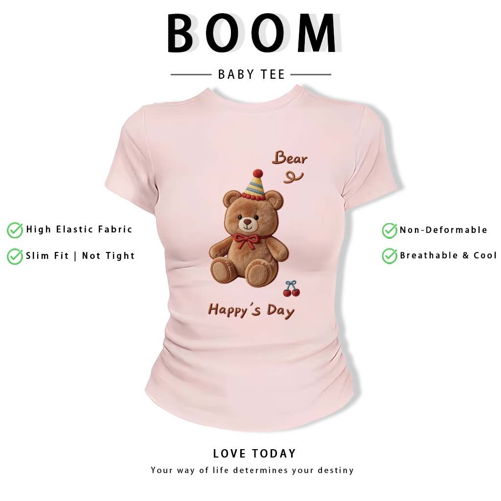 BOOM Áo thêu Baby Tee Nữ Cotton Ôm Body-Áo Thun Ngắn Tay Y2K In Hình PhongCách Mùa Hè, Cổ Tròn Hàng Đầucách hàn phong 32