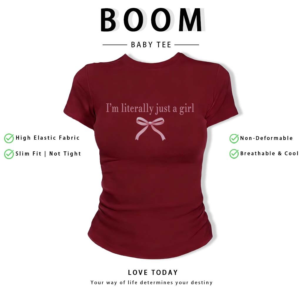 BOOM Áo Baby Tee Nữ Cotton Ôm Body-Áo Thun Ngắn Tay Y2K In Hình PhongCách Mùa Hè, Cổ Tròn Hàng Đầucách hàn quốc phongR27