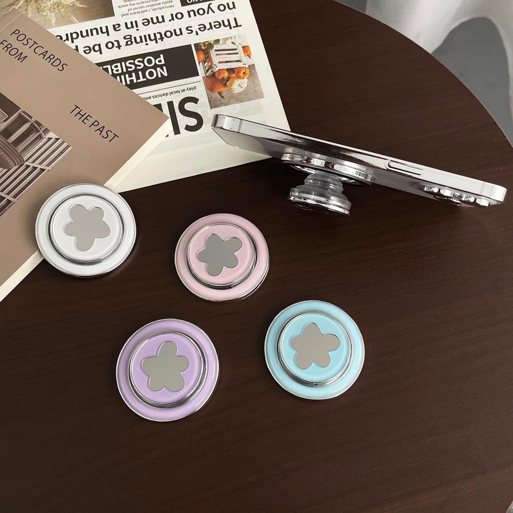 Popsocket Gương Họa Tiết Hoa Nam Châm Có Thể Gập Lại Giá Đỡ Điện Thoại Nam Châm