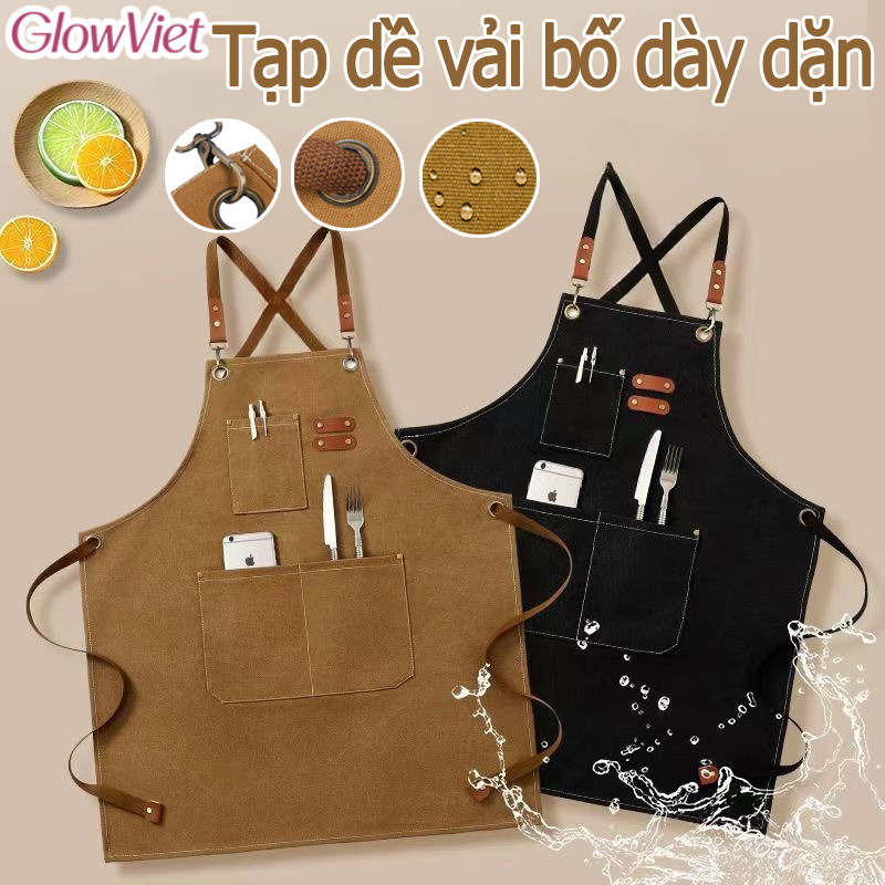 Tạp dề dài vải canvas có thể điều chỉnh dây đeo,Túi lớn, sử dụng đa năng, dùng được trong nhiều tình huống