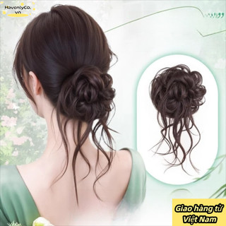 HAVENLYCO - Tóc Bun và Kẹp móng vuốt, dây tóc giả lông tơ tổng hợp, tóc xoăn nâu tự nhiên màu đen dành cho nữ