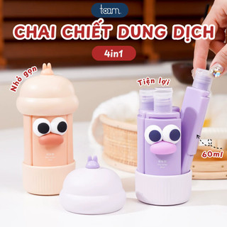 Set 4 Bình Chiết Mỹ Phẩm Du Lịch 4in1 60ml, Chai Chiết Silicon Đựng Dầu Gội Sữa Tắm Nắp Kín Chống Rỉ