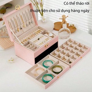 Hộp đựng đồ trang sức 3 tầng bằng da PU Ngăn kéo tổ chức Vòng cổ Bông tai Hộp đựng phụ nữ