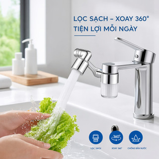 Bộ lọc vòi đa năng Máy sục khí Xoay 1080 độ Đính kèm bồn rửa bằng thép không gỉ ABS