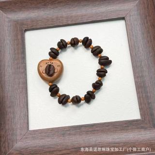 Cà phê đậu đào vòng tay gỗ gấu đính hạt, thiết kế vui vẻ dễ thương, phù hợp bé gái và nam