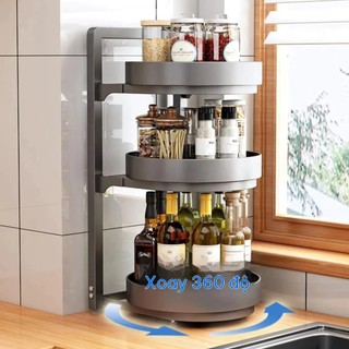 Giá Đựng Gia Vị Xoay 360 Độ 2/3 Tầng, Kệ Lưu Trữ Nhà Bếp Màu Trắng, Kệ Rau Quả Detachable Đa Năng, Tổ Chức Dụng