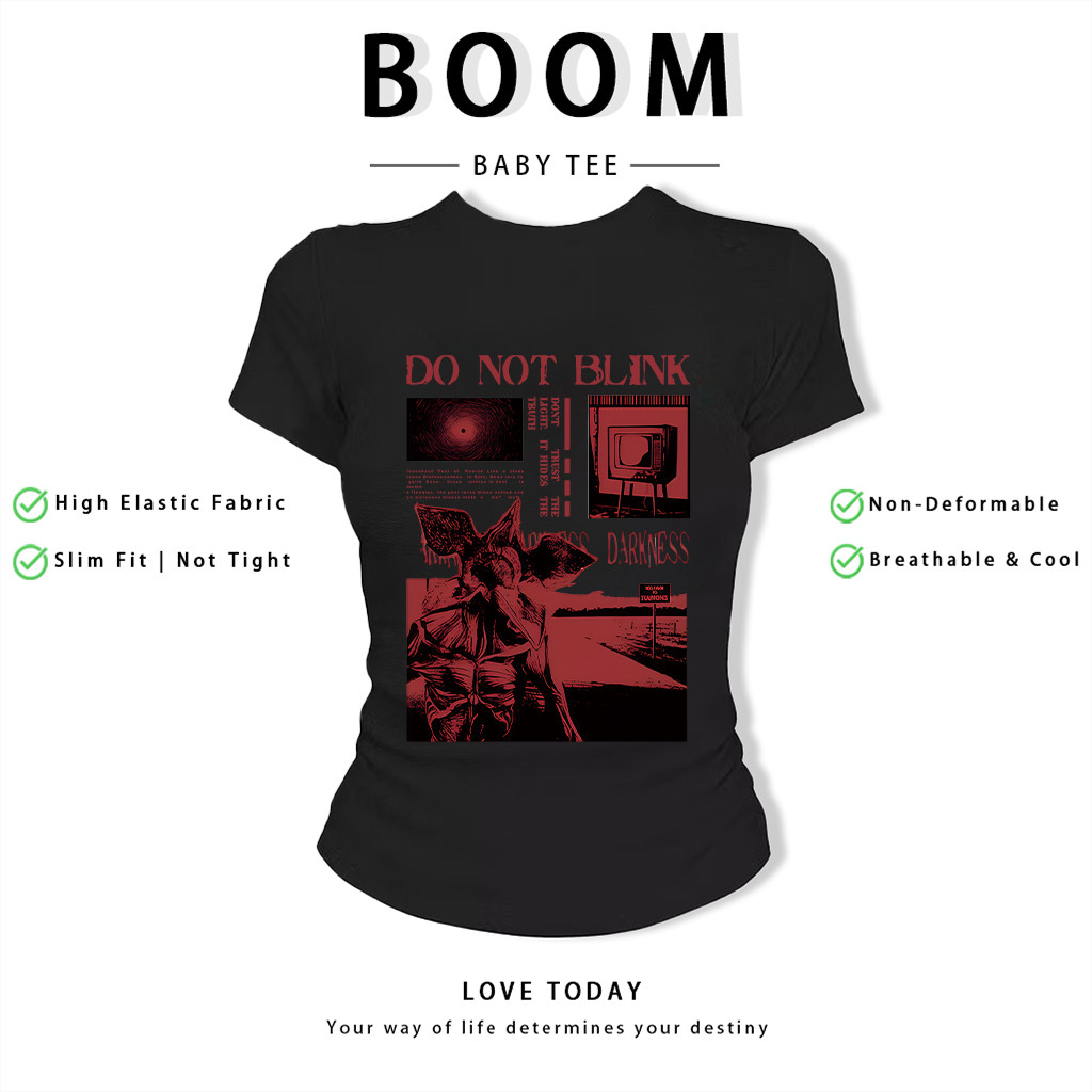 BOOM Áo Baby Tee Nữ Cotton Ôm Body-Áo Thun Ngắn Tay Y2K In Hình PhongCách Mùa Hè, Cổ Tròn Hàng Đầucách hàn quốc phongK05