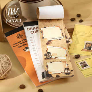 JIANWU Nếm Master Series Vintage Cà Phê Mèo Biên Giới Phong Cảnh Chất Liệu Cắt Dán Memo Pad Sáng Tạo Rác Tạp Chí Văn Phòng Phẩm