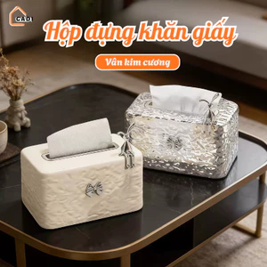 Hộp Đựng Khăn Giấy Acrylic Cao Cấp Vân Sóng Nước, Hộp Giấy Decor Trong Suốt Charm Thỏ Sang Trọng