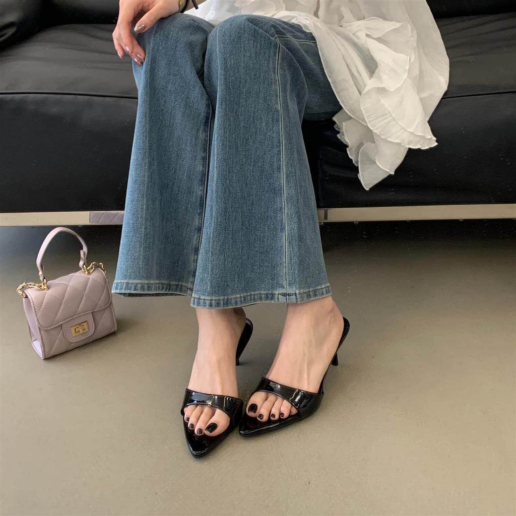 TT Bằng Sáng Chế Da Mũi Nhọn Dép Mùa Hè 2026 Phong Cách Mới Stiletto Nữ Flip-Flops Sandal Cao Gót