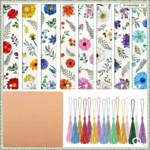 Bút đánh dấu sách Acrylic trong suốt Dấu trang hoa hoa dành cho nữ với tua rua đầy màu sắc Thiết kế dễ thương
