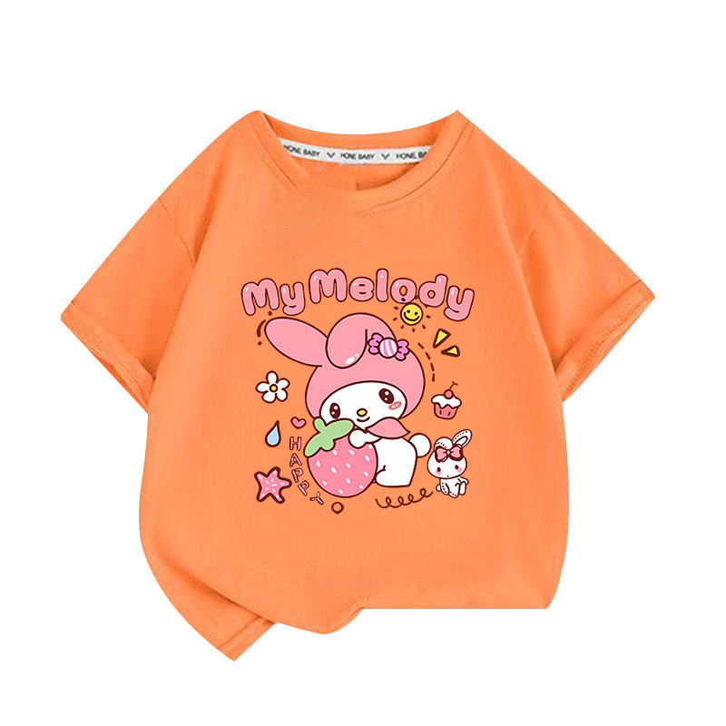 2D My Melody Hoạt Hình In Hình Trẻ Em Tay Ngắn Tee Rời Cắt Cho Mùa Hè Hàng Ngày Thường Ngày Và Lớp Mặc