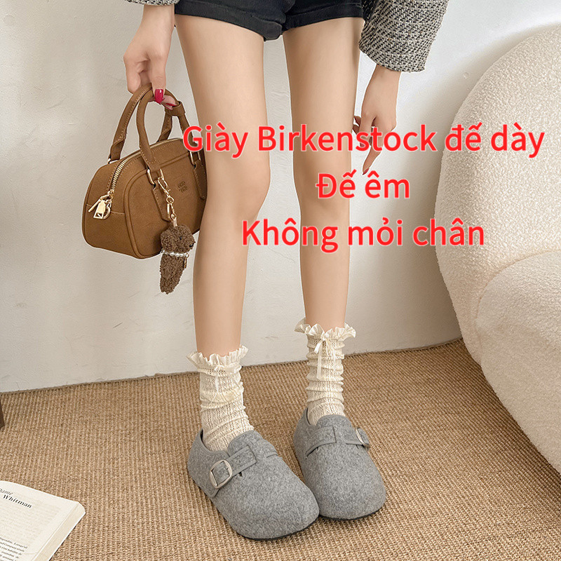 【✨Spot】Giày Birkenstock đế dày Tối giản Dễ phối đồ Đế êm Mũi tròn Đế nâng cao Không mỏi chân Giày nữ