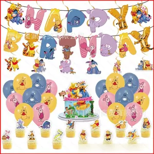 ST2 Winnie the pooh chủ đề tiệc biểu ngữ bong bóng trang trí phông nền Caketopper Sắp xếp đạo cụ Cung cấp TS2