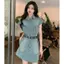 Váy Denim màu xanh nhạt phong cách cổ điển phong cách Hồng Kông
