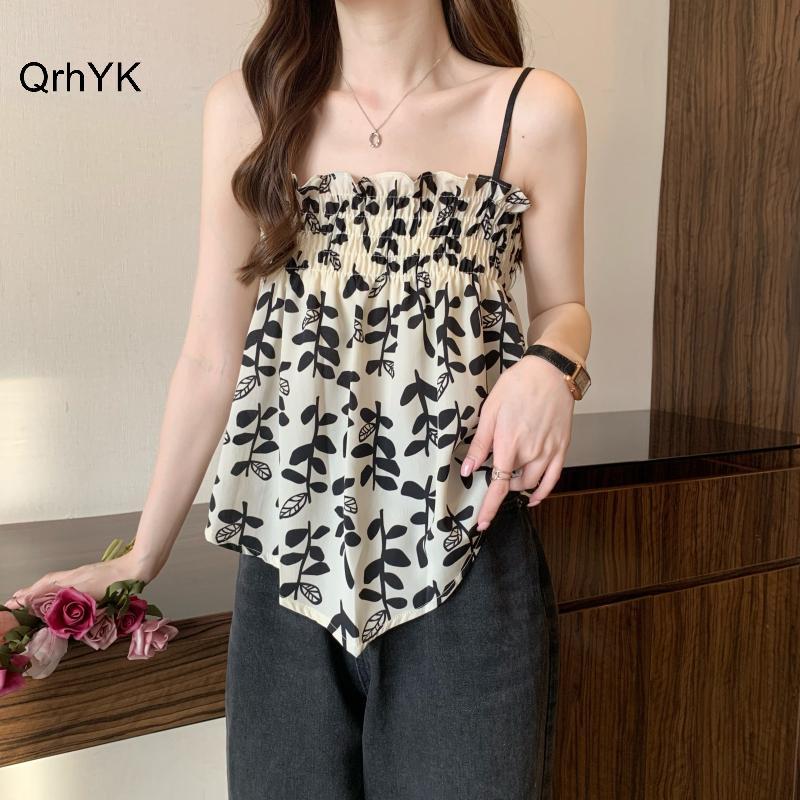 Nhà Máy Thời Trang Mùa Hè Retro Hoa Camole Nữ Gợi Cảm Không Tay Không Đều Rời Tank Top QrhYK