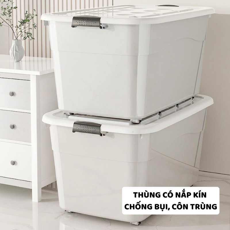Thùng Đựng Đồ Lớn 90L - 135L Có Nắp ENODA HOME, Thùng Nhựa Đựng Đồ Chơi, Quần Áo Cực Lớn Có Bánh Xe Q010