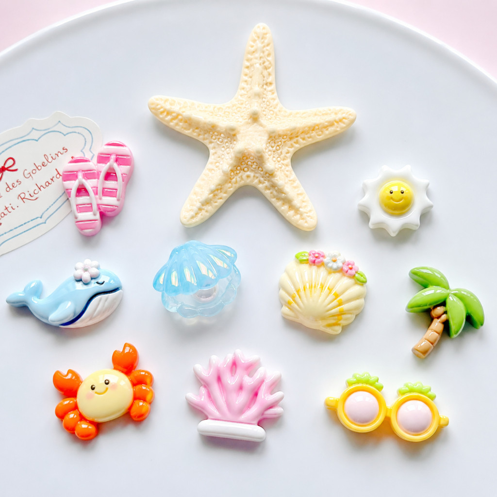 Set Charm Biển Sao Biển Kem Gắn Dép Crocs Cá Cua Vỏ Sò Kính Dứa Phong Cách Summer Tropical Pastel Dễ Thương