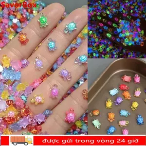 SAVORBOX 100 Chiếc Động Vật Nhựa Mini, Hoạt Hình Đêm Phát Sáng Rùa, DIY Dopamine Màu Mini Rùa Móng Tay Quyến Rũ Cho DIY Kẹp Tóc Điện Thoại