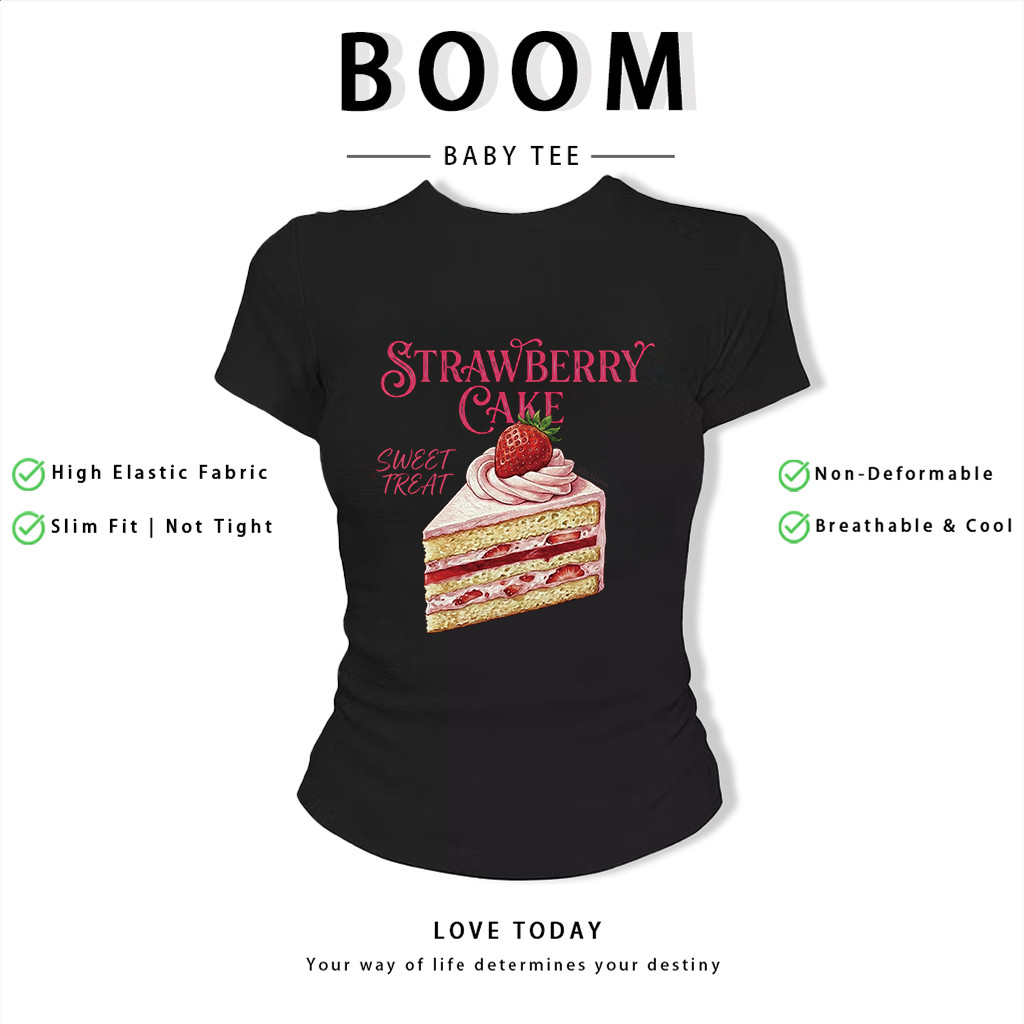 BOOM Áo Baby Tee Nữ Cotton Ôm Body-Áo Thun Ngắn Tay Y2K In Hình PhongCách Mùa Hè, Cổ Tròn Hàng Đầucách hàn quốc phongG94